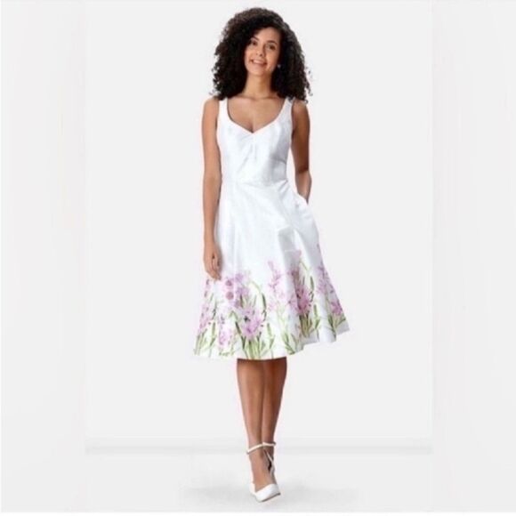 New Floral Vine Print Dupioni Banded Empire Dress Size: Xsmall - Picture 5 of 12